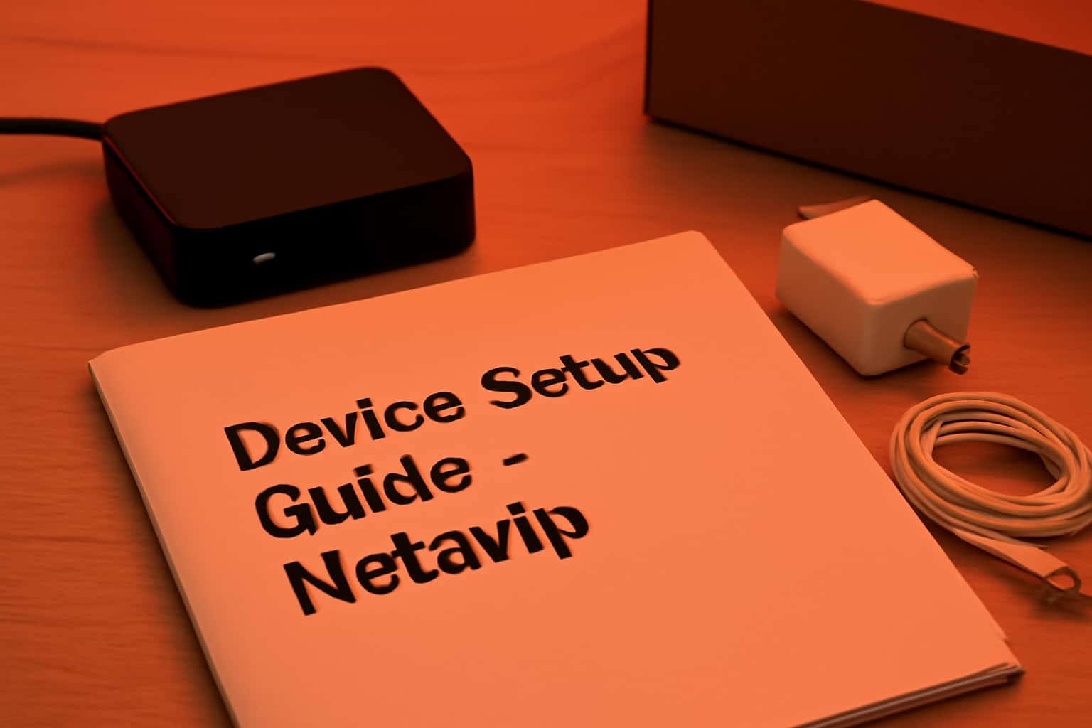 A graphic representation of the Device Setup Guide for Netavip app, illustrating installation and setup.