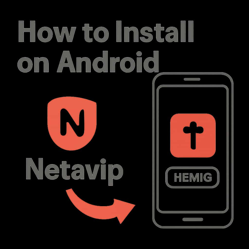 Diagram explaining installation steps for Netavip on Android.
