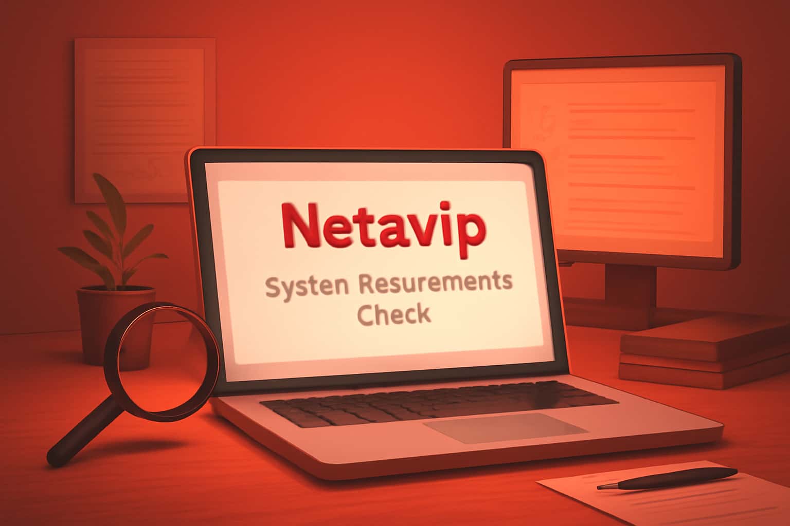 Informational scene illustrating the Netavip System Requirements Check.