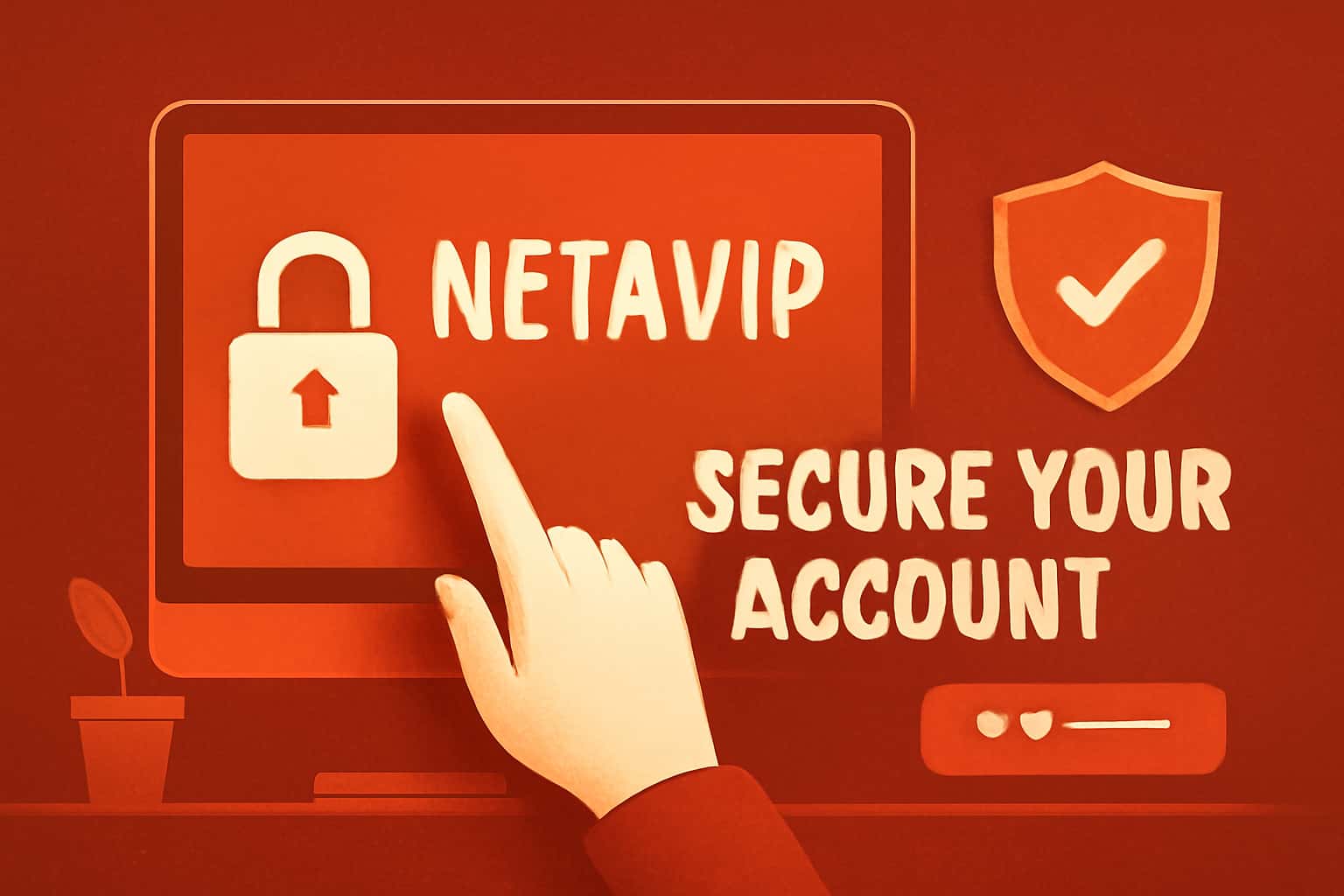 Visualization of securing a Netavip account with relevant themes.